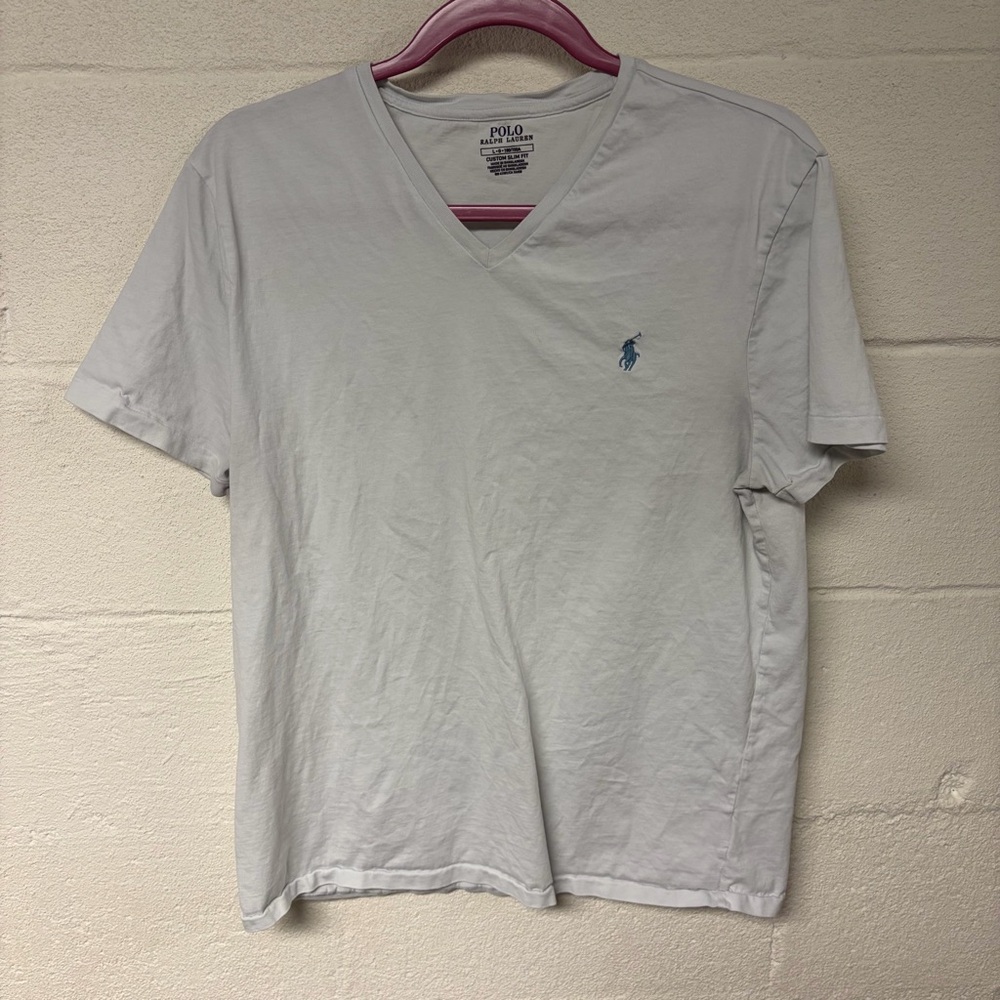 Polo by Ralph Lauren Men's Custom Slim Fit Blue Tint V-Neck Tee Size Large